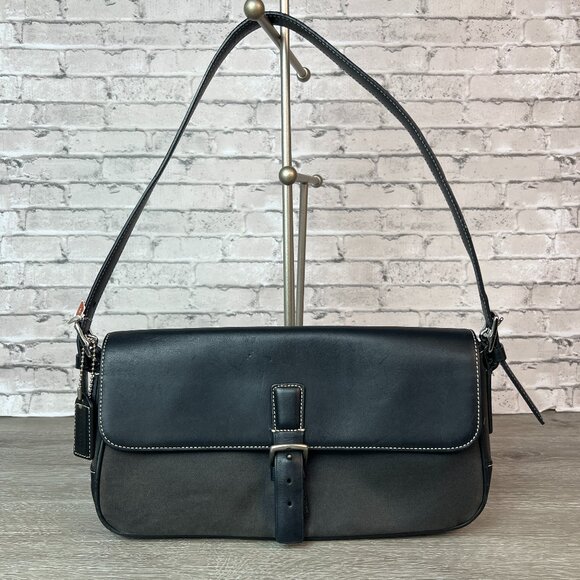 COACH Hampton Y2K Hobo Canvas Black Leather Shoulder Bag Purse Hang Tag 7702 - Picture 1 of 9
